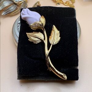 Gold and Lavender Floral Brooch